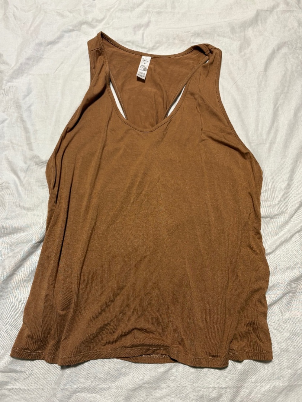 NWOT Zyia Active Twist Back Tank Top Brown Camel Medium M Ribbed Soft Athletic Y